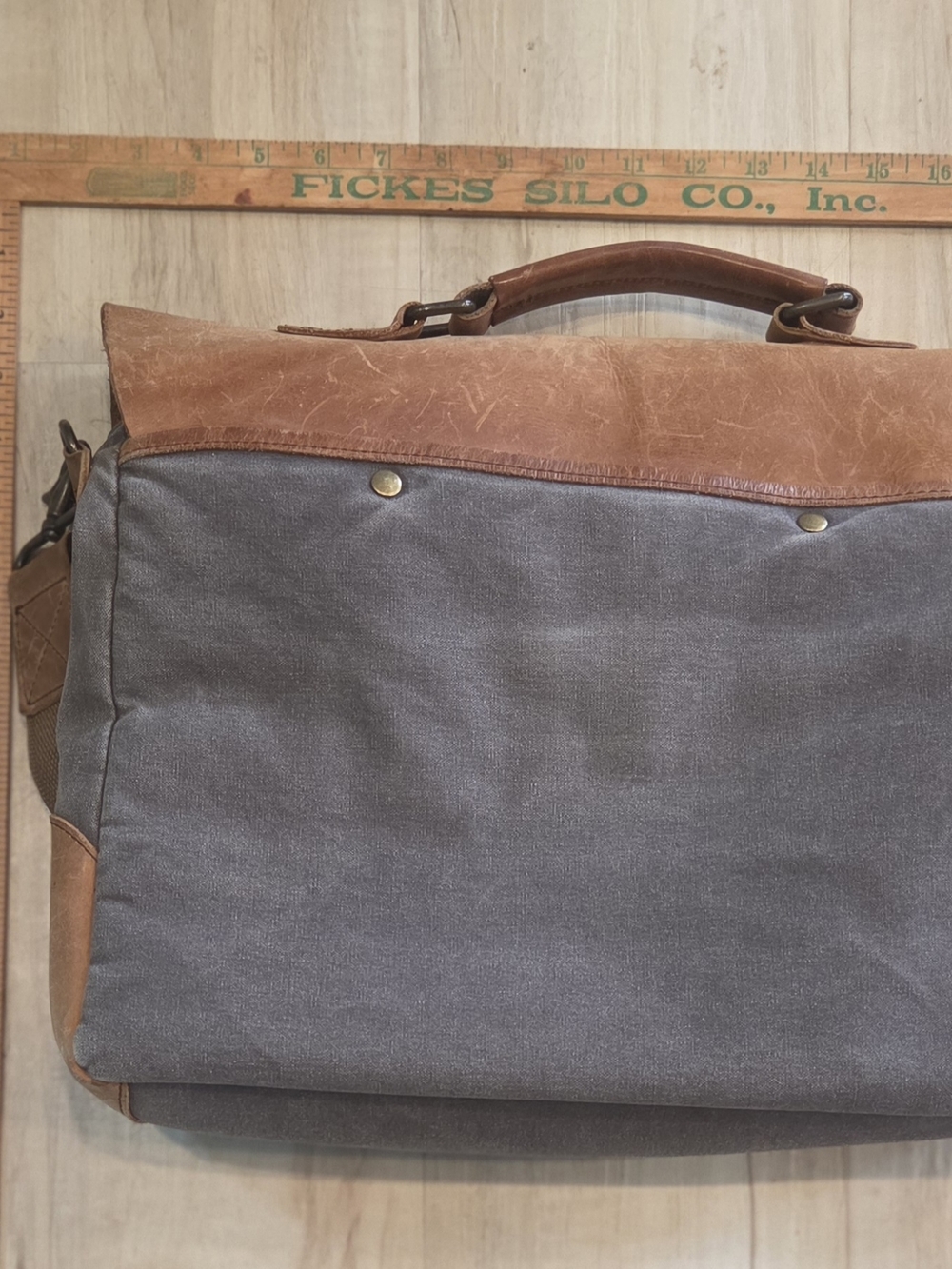 Wowbox Canvas & Leather Messenger Bag in Tan and Gray - Men's Shoulder Satchel - Picture 3 of 13